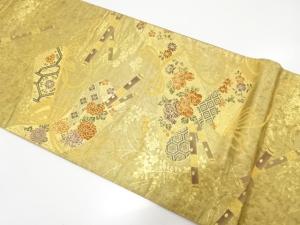本金　横笛に草花模様織り出し　袋帯